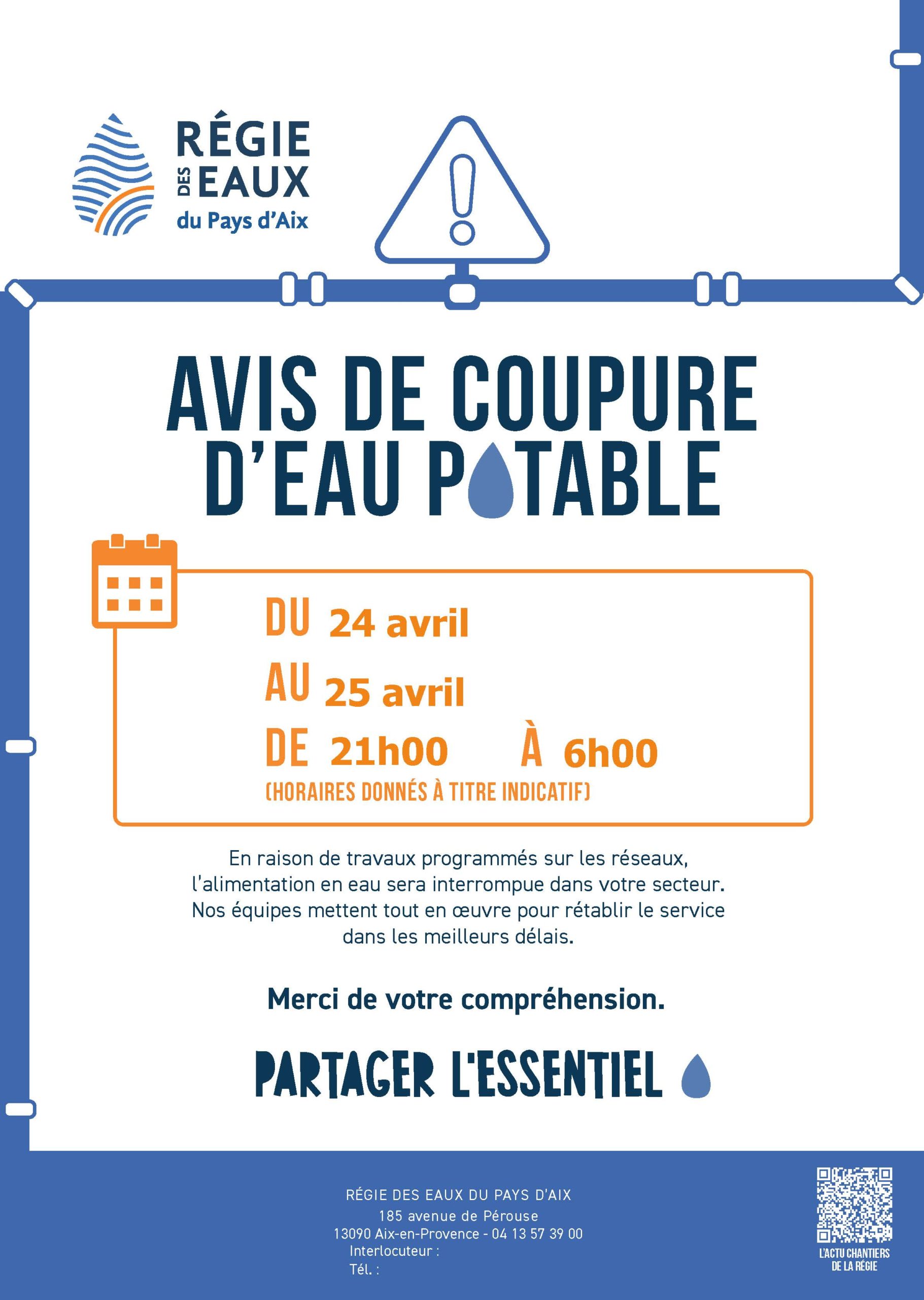 Flyer coupure d'eau, route départementale 113 - 24 au 25 avril 2025